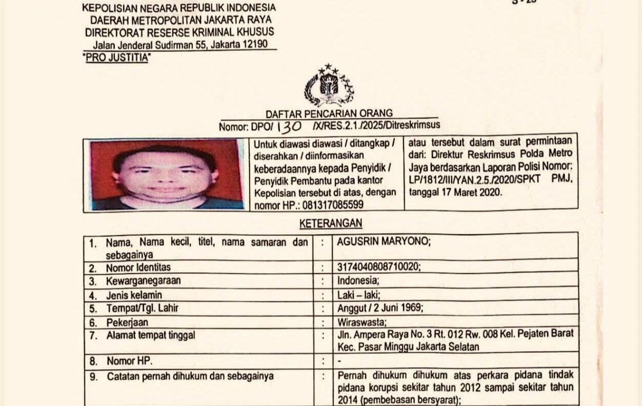 Polda Metro Jaya tetapkan Eks Gubernur Bengkulu jadi DPO